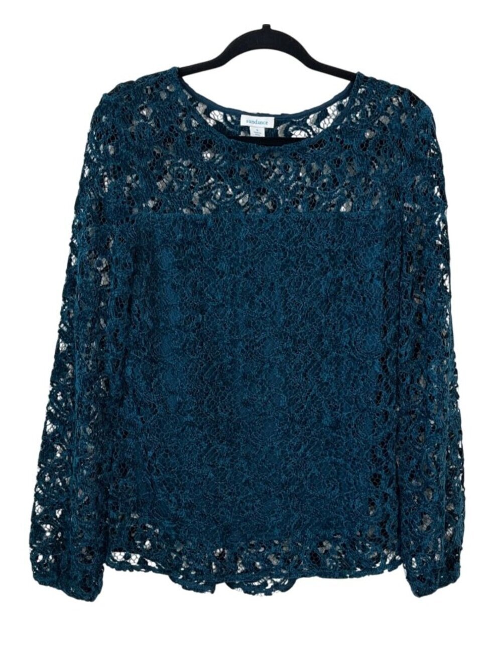 Sundance Deep Teal Velvet Lace Overlay Long Sleeve Top Small - Picture 6 of 8
